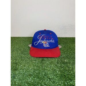 Vintage Kansas Jayhawks hat cap snap back script blue red 90s mens basketball